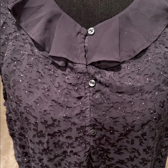 LC Lauren Conrad Dark Blue Ruffle Blouse - Picture 3 of 10